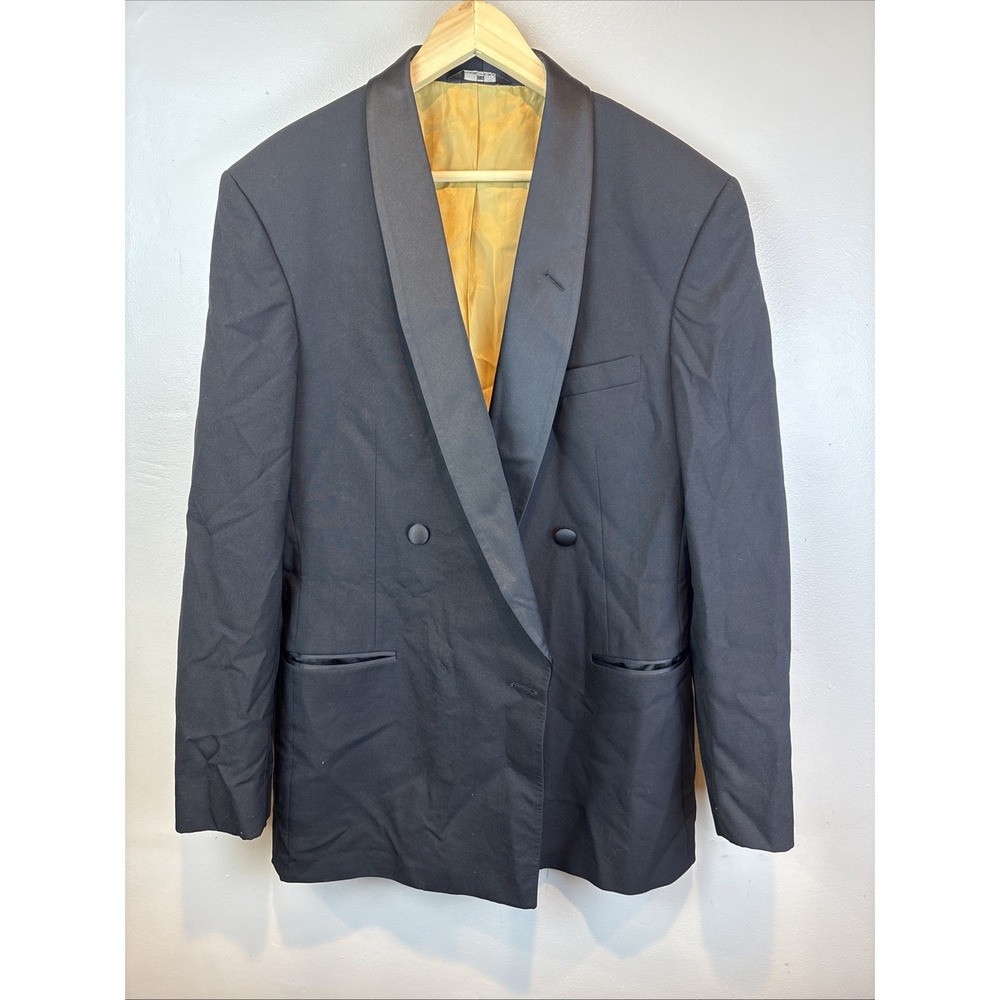 Chaps Ralph Lauren Double Breasted Blazer Size 40XL Black Wool Vintage